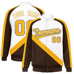 Custom White Brown Raglan Sleeves Varsity Full-Snap Letterman Baseball Jacket | BuyFootballJersey