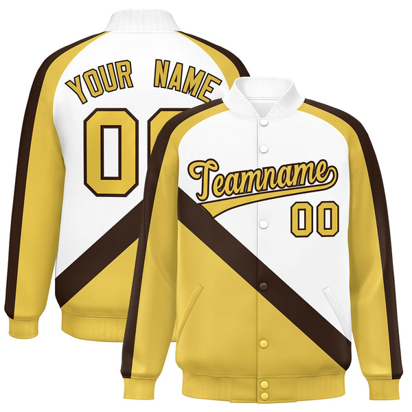 Custom White Khaki Raglan Sleeves Varsity Full-Snap Letterman Baseball Jacket | BuyFootballJersey