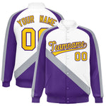 Custom White Purple Raglan Sleeves Varsity Full-Snap Letterman Baseball Jacket | BuyFootballJersey
