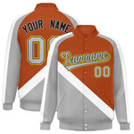 Custom Texas Orange Gray Raglan Sleeves Varsity Full-Snap Letterman Baseball Jacket | BuyFootballJersey