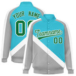 Custom Sky Blue Gray Raglan Sleeves Varsity Full-Snap Letterman Baseball Jacket | BuyFootballJersey