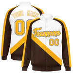 Custom White Brown Raglan Sleeves Varsity Full-Snap Letterman Baseball Jacket | BuyFootballJersey