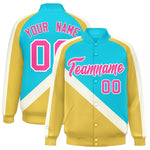 Custom Sky Blue Khaki Raglan Sleeves Varsity Full-Snap Letterman Baseball Jacket | BuyFootballJersey