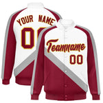 Custom White Crimson Raglan Sleeves Varsity Full-Snap Letterman Baseball Jacket | BuyFootballJersey