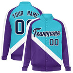 Custom Sky Blue Purple Raglan Sleeves Varsity Full-Snap Letterman Baseball Jacket | BuyFootballJersey