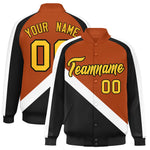 Custom Texas Orange Black Raglan Sleeves Varsity Full-Snap Letterman Baseball Jacket | BuyFootballJersey