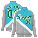 Custom Sky Blue Gray Raglan Sleeves Varsity Full-Snap Letterman Baseball Jacket | BuyFootballJersey