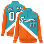 Custom Aqua Orange Raglan Sleeves Varsity Full-Snap Letterman Baseball Jacket | BuyFootballJersey