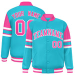 Custom Sky Blue Varsity Full-Snap Color Block Letterman Jacket | BuyFootballJersey