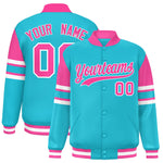 Custom Sky Blue Varsity Full-Snap Color Block Letterman Jacket | BuyFootballJersey