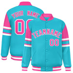 Custom Sky Blue Varsity Full-Snap Color Block Letterman Jacket | BuyFootballJersey