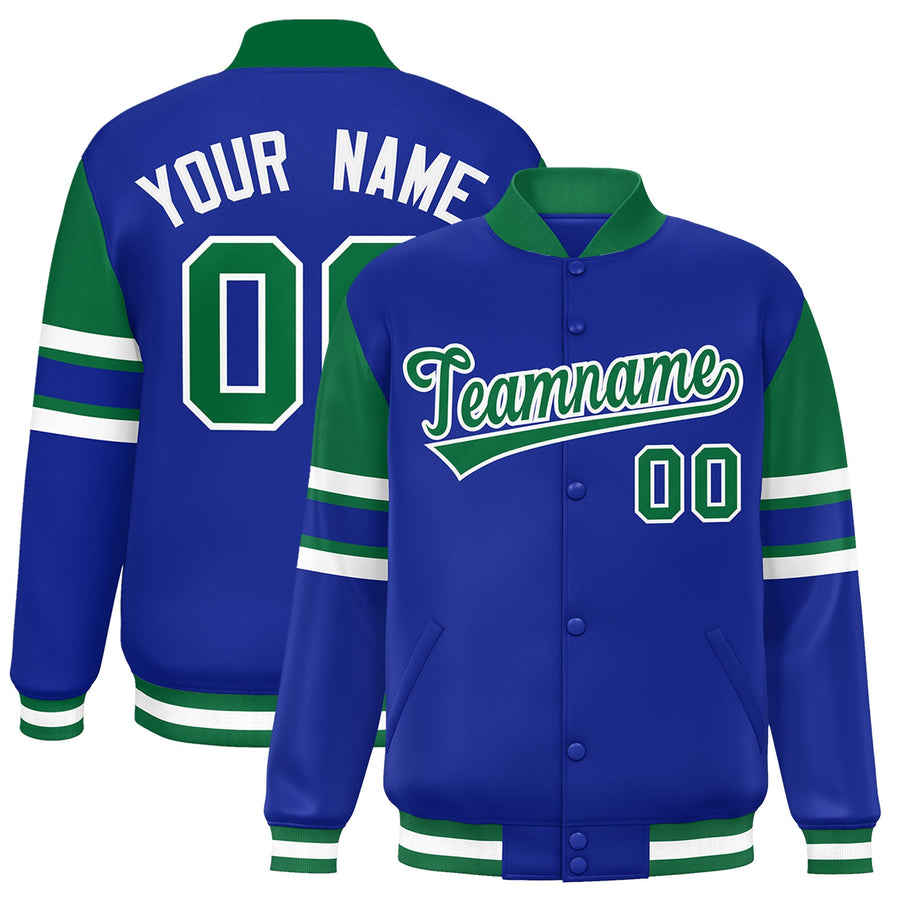 Custom Royal Varsity Full-Snap Color Block Letterman Jacket | BuyFootballJersey