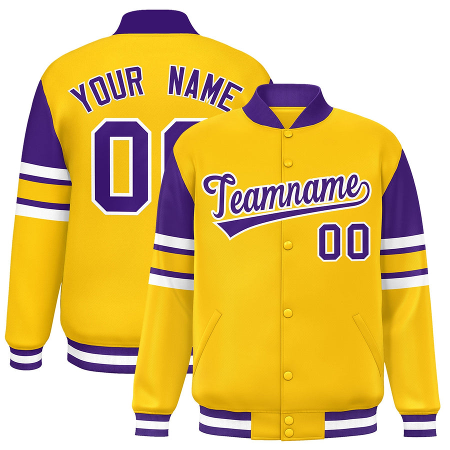 Custom Yellow Varsity Full-Snap Color Block Letterman Jacket | BuyFootballJersey