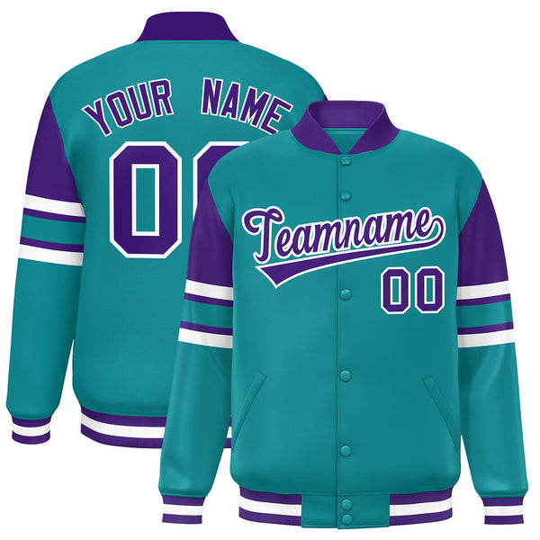 Custom Teal Varsity Full-Snap Color Block Letterman Jacket | BuyFootballJersey