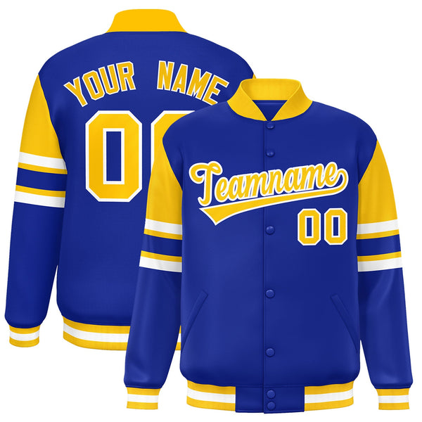 Custom Royal Varsity Full-Snap Color Block Letterman Jacket | BuyFootballJersey