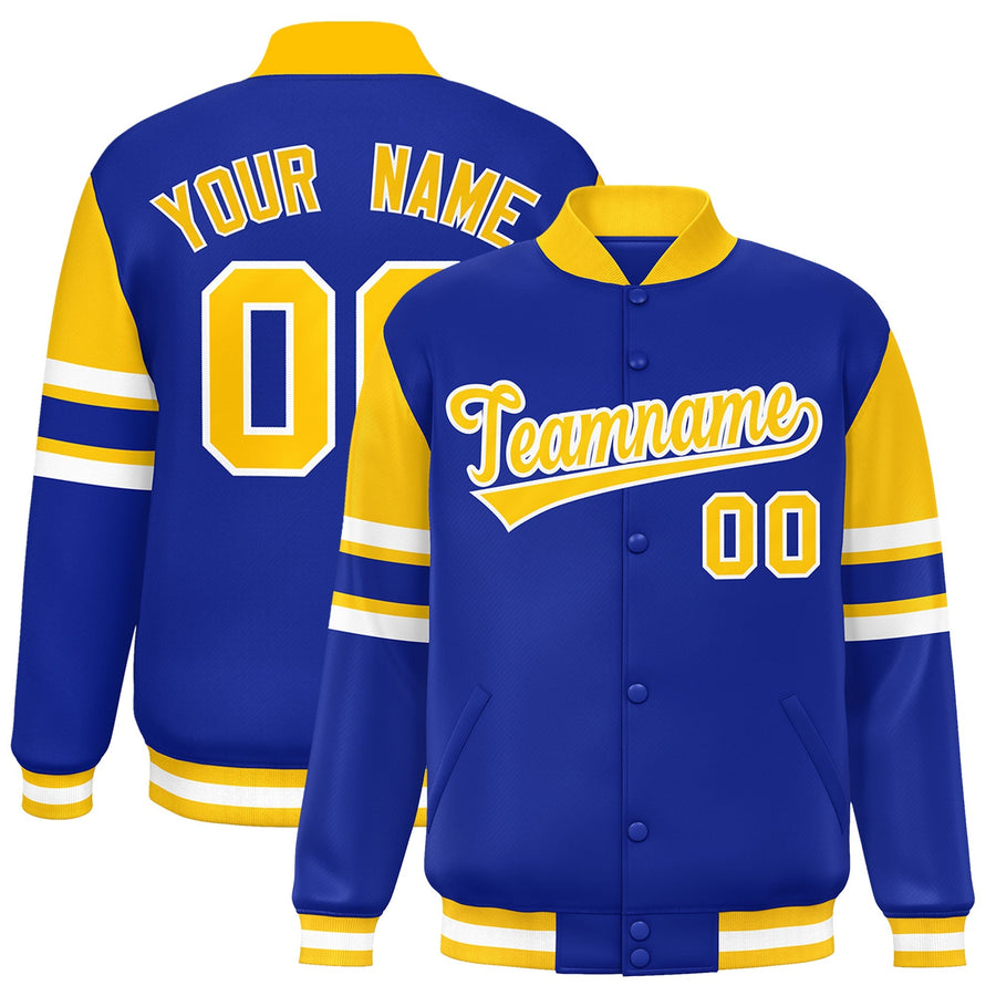 Custom Royal Varsity Full-Snap Color Block Letterman Jacket | BuyFootballJersey
