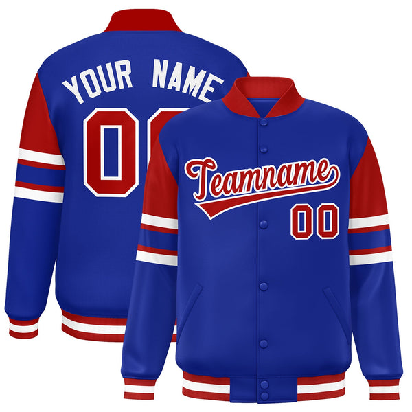 Custom Royal Varsity Full-Snap Color Block Letterman Jacket | BuyFootballJersey