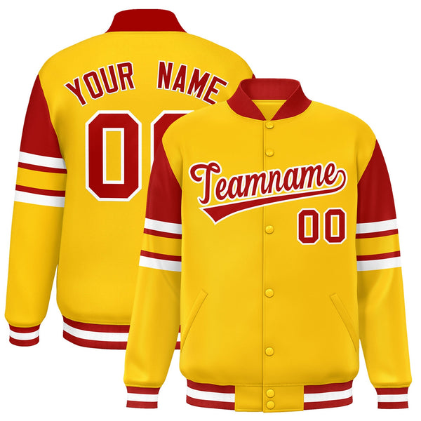 Custom Yellow Varsity Full-Snap Color Block Letterman Jacket | BuyFootballJersey