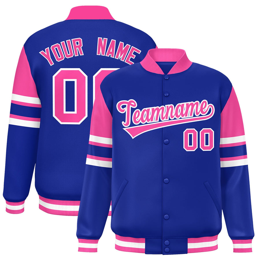 Custom Royal Varsity Full-Snap Color Block Letterman Jacket | BuyFootballJersey