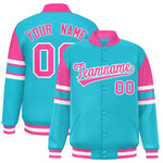 Custom Sky Blue Varsity Full-Snap Color Block Letterman Jacket | BuyFootballJersey