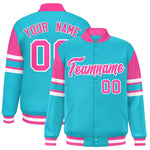 Custom Sky Blue Varsity Full-Snap Color Block Letterman Jacket | BuyFootballJersey