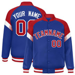 Custom Royal Red-White Varsity Full-Snap Color Block Letterman Jacket | BuyFootballJersey
