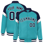 Custom Aqua Navy-White Varsity Full-Snap Color Block Letterman Jacket | BuyFootballJersey