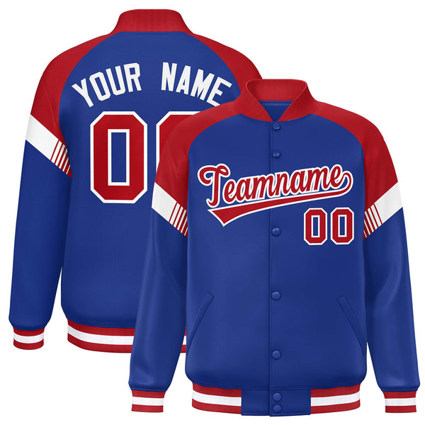 Custom Royal Red-White Varsity Full-Snap Color Block Letterman Jacket | BuyFootballJersey