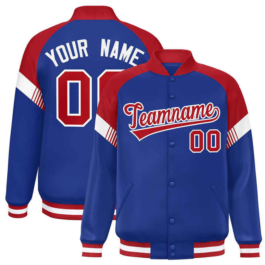 Custom Royal Red-White Varsity Full-Snap Color Block Letterman Jacket | BuyFootballJersey