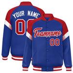 Custom Royal Red-White Varsity Full-Snap Color Block Letterman Jacket | BuyFootballJersey