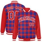 Custom Royal Red-White Varsity Full-Snap Plaid Pattern Letterman Baseball Jacket | BuyFootballJersey