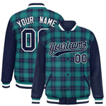 Custom Aqua Navy-Gray Varsity Full-Snap Plaid Pattern Letterman Baseball Jacket | BuyFootballJersey