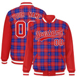 Custom Royal Red-White Varsity Full-Snap Plaid Pattern Letterman Baseball Jacket | BuyFootballJersey