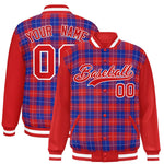 Custom Royal Red-White Varsity Full-Snap Plaid Pattern Letterman Baseball Jacket | BuyFootballJersey