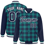 Custom Aqua Navy-Gray Varsity Full-Snap Plaid Pattern Letterman Baseball Jacket | BuyFootballJersey