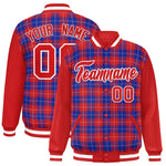 Custom Royal Red-White Varsity Full-Snap Plaid Pattern Letterman Baseball Jacket | BuyFootballJersey