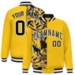 Custom Yellow Varsity Full-Snap Flower Pattern Letterman Two Tone Split Fashion Jacket | BuyFootballJersey