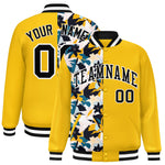 Custom Yellow Varsity Full-Snap Flower Pattern Letterman Two Tone Split Fashion Jacket | BuyFootballJersey