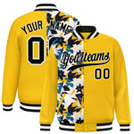 Custom Yellow Varsity Full-Snap Flower Pattern Letterman Two Tone Split Fashion Jacket | BuyFootballJersey