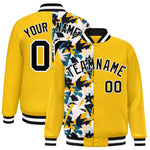 Custom Yellow Varsity Full-Snap Flower Pattern Letterman Two Tone Split Fashion Jacket | BuyFootballJersey