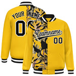 Custom Yellow Varsity Full-Snap Flower Pattern Letterman Two Tone Split Fashion Jacket | BuyFootballJersey
