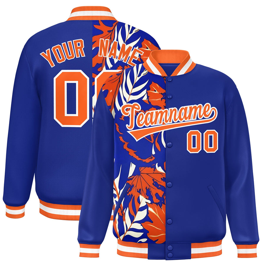 Custom Royal Varsity Full-Snap Flower Pattern Letterman Two Tone Split Fashion Jacket | BuyFootballJersey