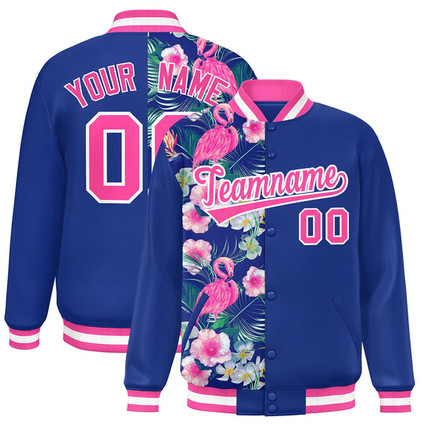 Custom Royal Varsity Full-Snap Flower Pattern Letterman Two Tone Split Fashion Jacket | BuyFootballJersey