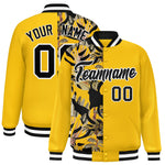 Custom Yellow Varsity Full-Snap Flower Pattern Letterman Two Tone Split Fashion Jacket | BuyFootballJersey