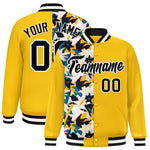 Custom Yellow Varsity Full-Snap Flower Pattern Letterman Two Tone Split Fashion Jacket | BuyFootballJersey
