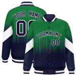 Custom Kelly Green Navy Gradient Varsity Full-Snap Polka Dot Pattern Letterman Baseball Jacket | BuyFootballJersey