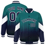 Custom Aqua Navy Gradient Varsity Full-Snap Polka Dot Pattern Letterman Baseball Jacket | BuyFootballJersey