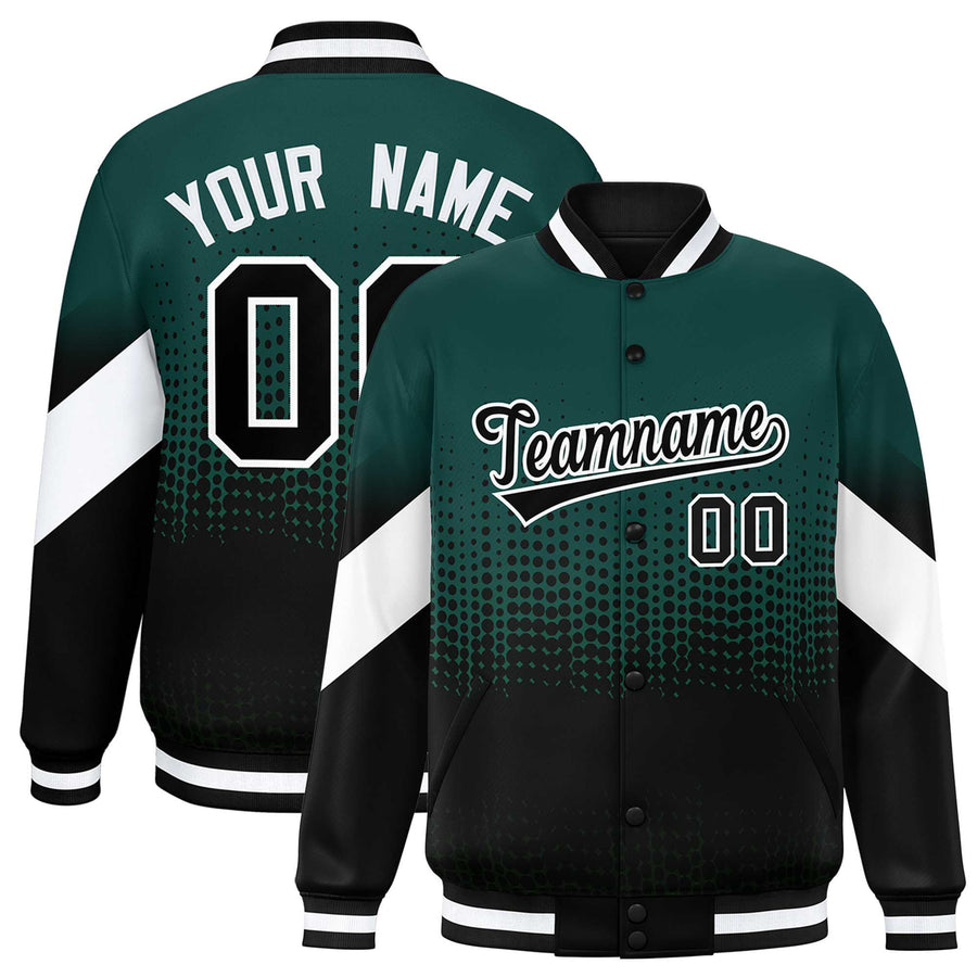Custom Midnight Green Black Gradient Varsity Full-Snap Polka Dot Pattern Letterman Baseball Jacket | BuyFootballJersey