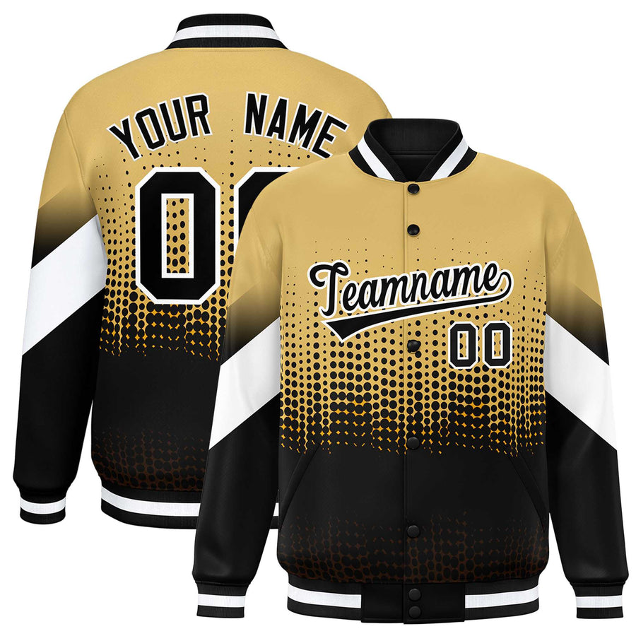 Custom Khaki Black Gradient Varsity Full-Snap Polka Dot Pattern Letterman Baseball Jacket | BuyFootballJersey