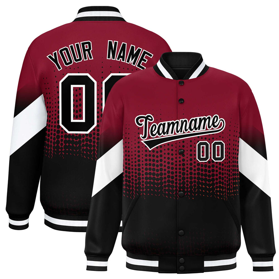 Custom Crimson Black Gradient Varsity Full-Snap Polka Dot Pattern Letterman Baseball Jacket | BuyFootballJersey